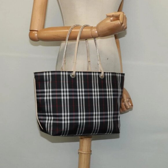 BURBERRY Nova Check Tote Bag Nylon Black Gold Auth bs24753 - Picture 3 of 16